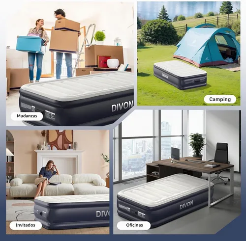 Vista 6 de Colchón de aire individual con bomba incorporada, colchón hinchable elevado de 18'' con autoinflado/desinflado en 2 minutos, colchón inflable