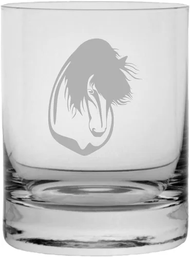 Vista 80 de Abaco Barb - Vaso de whisky con temática de caballo grabado (10.25 onzas)
