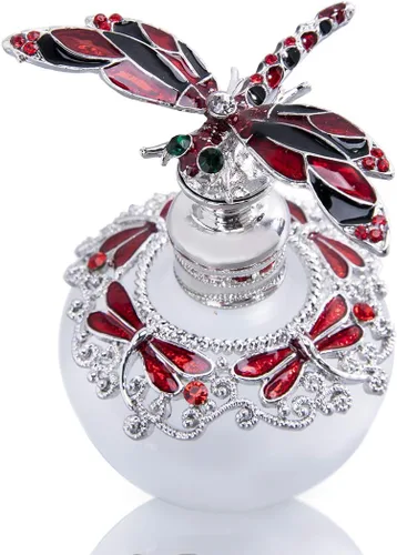 Vista 9 de YU FENG - Botella de perfume de cristal vacía de 40 ml con tapón de libélula verde, adornada con strass, rellenable, botella de vidrio