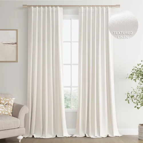 Vista 22 de Joywell - 2 cortinas de lino 100% opacas, con bolsillo para cortinero, trabilla trasera, cinta para ganchos y anillas con clip, con aislamiento