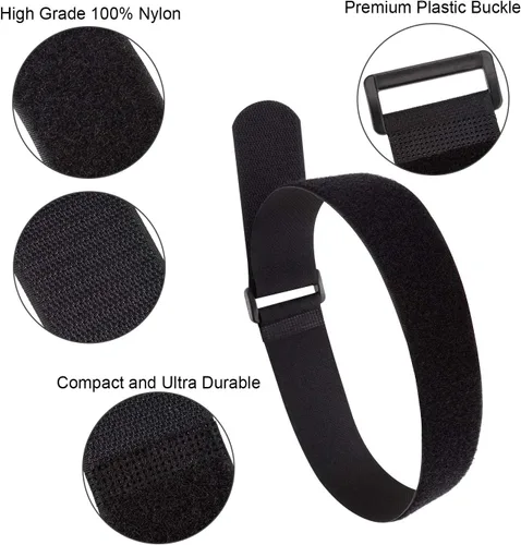 Vista 4 de Brida de cables de 1.5 x 24 pulgadas, paquete de 12 correas adhesivas de sujeción ajustable resistente con hebilla de anillo en D de plástico