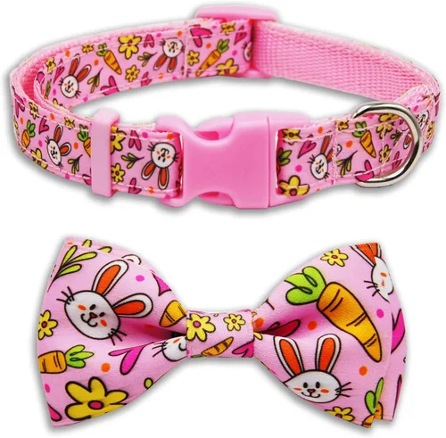 Vista 14 de Collar de perro de Halloween con corbatín, collar ajustable de vacaciones con estampado de fantasma con hebilla resistente, 3 tamaños para perros