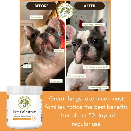 Vista 5 de Wholistic Pet Organics Calostro para perros y gatos, calostro bovino en polvo, alivio de alergias para gatos y perros, apoyo inmunológico y alivio