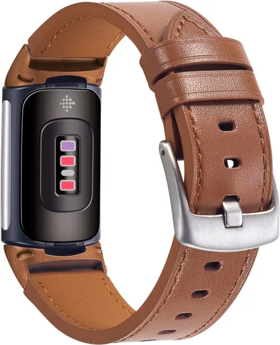 Vista 10 de Leather Bands Compatible with Fitbit Charge 5,Replacement Genuine Leather Straps for Women Men,Soft Leather Adjustable Watch Band Replacement
