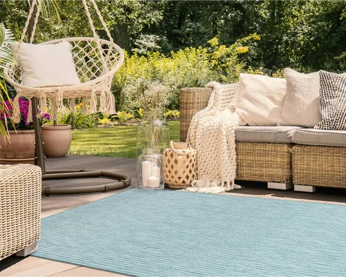 Vista 22 de Liora Manne Carmel - Alfombra tejida de perfil bajo de fácil cuidado para interiores y exteriores, color aguamarina, 6 pies 6 pulgadas x 9 pies 4