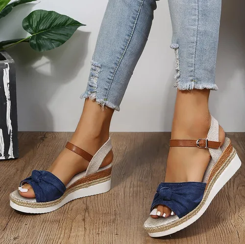 Vista 3 de Womenyiaor Sandalias de cuña para mujer, alpargatas para mujer, punta abierta, correa al tobillo, sandalias de tacón de cuña, sandalias elegantes