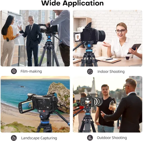 Vista 10 de SIRUI AM-25S Trípode de Video, 74.8" Trípode Profesional de Servicio Pesado con Cabezal Fluido de Amortiguación Ajustable para Videocámara, Cámaras