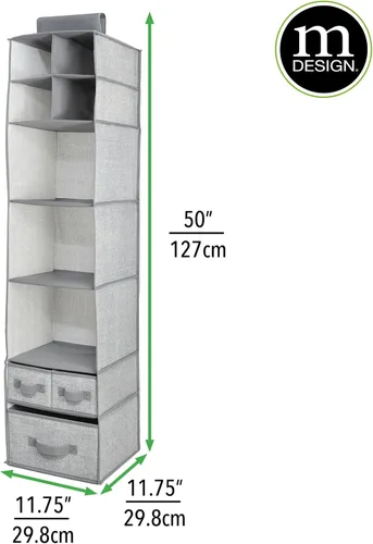 Vista 3 de mDesign - Organizador de almacenamiento para barra de guardarropa, 7 estantes, 3 cajones