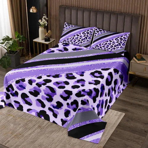 Vista 21 de Juego de colcha con lazo para niños, tamaño individual, diseño de cebra y leopardo con purpurina, decoración de habitación para niñas y mujeres