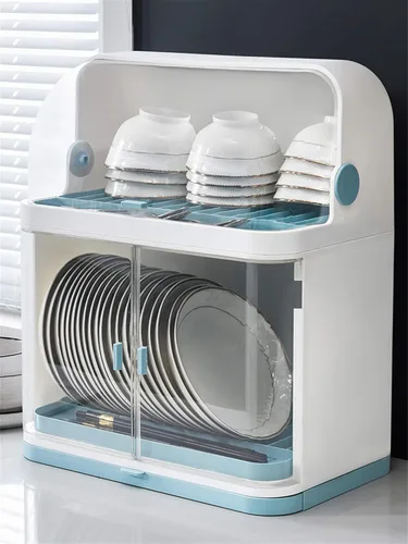 Vista 2 de Escurridor de platos, escurridor de platos con cubierta, escurridor de platos de plástico a prueba de polvo, bandeja de goteo extensible, tabla