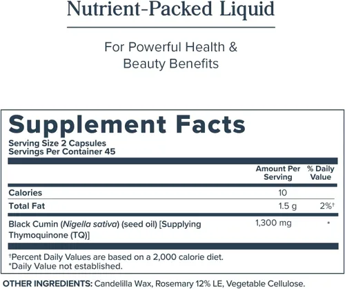 Vista 2 de HERITAGE STORE Cápsulas líquidas de aceite de semilla negra de 650 mg, suplemento de aceite Nigella sativa con timoquinona, Omega 3 6 9