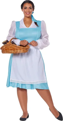 Vista 3 de Spirit Halloween Disfraz de princesa de Disney para adultos, vestido azul de Bella Con licencia oficial La Bella y la Bestia