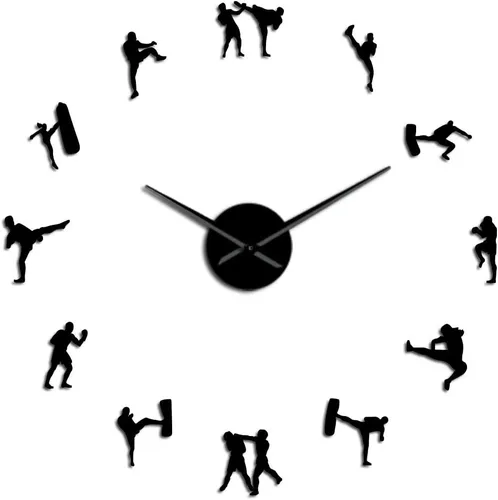 Vista 2 de The Geeky Days Arte marcial coreano Figuras de Taekwondo DIY Reloj de pared gigante Kickboxing Karate Guys Pegatinas de pared Decorativo Reloj