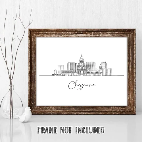Vista 6 de TJ Originals Cheyenne Skyline - Decoración de pared para sala de estar, arte de pared en blanco y negro, imágenes artísticas de línea estadounidense