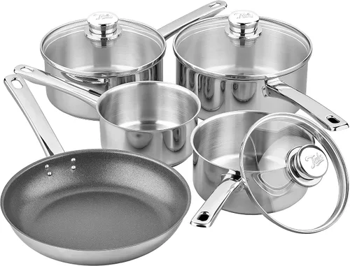 Vista 10 de Tala Performance - Juego de utensilios de cocina de acero inoxidable de 3 piezas, cacerolas con tapas de vidrio, 16, 18 y 7.9 in. Fabricado