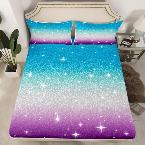 Vista 11 de Erosebridal Juego de sábanas bajeras de color rosa degradado para niñas, tamaño individual, Gittler Galaxy Gittler, color rosa claro, pastel