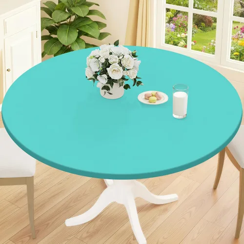 Vista 56 de Smiry Mantel redondo de pícnic, fundas de mesa elásticas impermeables para mesas de 18 a 24 pulgadas, manteles de vinilo con parte trasera