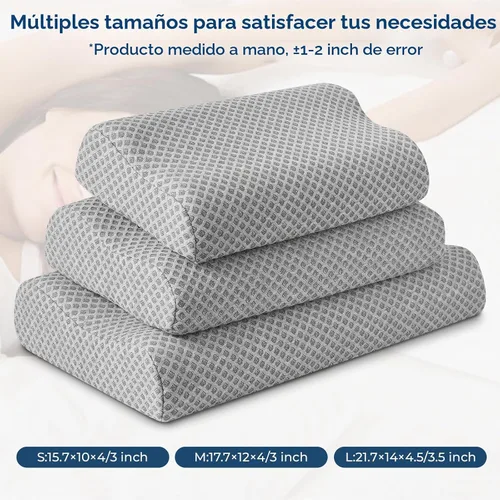 Vista 5 de Almohada cervical para dormir, almohada de viaje, almohada de campamento, espuma viscoelástica ergonómica comprimible de firmeza media, ideal