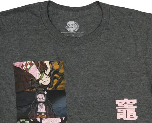 Vista 3 de Demon Slayer Nezuko Kamado Panels Kanji - Camiseta con estampado gráfico para hombre, Gris Carbón