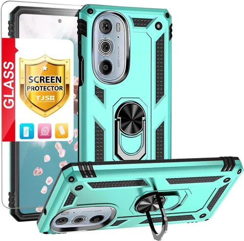 Vista 12 de Funda TJS para Motorola Edge Plus 2022/Moto Edge+ 5G UW 2022 (negro) Con protector de pantalla de vidrio templado Anillo de metal Kickstand