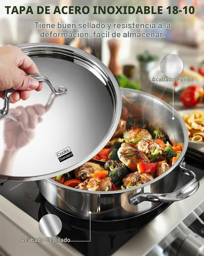 Vista 6 de Cooks Standard Sartén profunda, cubierta, de acero inoxidable revestido en múltiples capas, 5 cuartos de galón, 11 pulgadas., Acero inoxidable