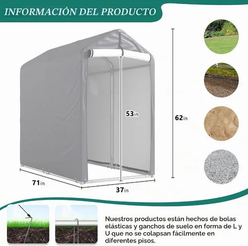 Vista 2 de GARTOO - Refugio portátil independiente para bicicletas al aire libre de 6 x 3 pies - Cobertizo para bicicletas con puerta enrollable y ventana