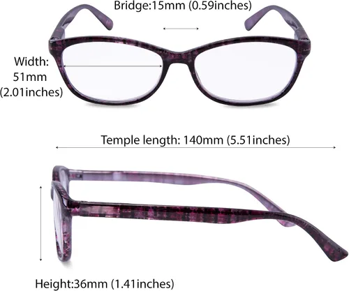 Vista 4 de EYEGUARD Alta potencia de aumento 2 pares de lentes de lectura con bisagra de resorte ultra transparentes para mujeres lectoras