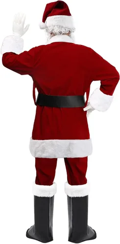 Vista 9 de dgdgcool Santa Claus Costume for Men, 9PCS Deluxe Santa Costume Christmas Velvet Santa Suit Adults Men Professional