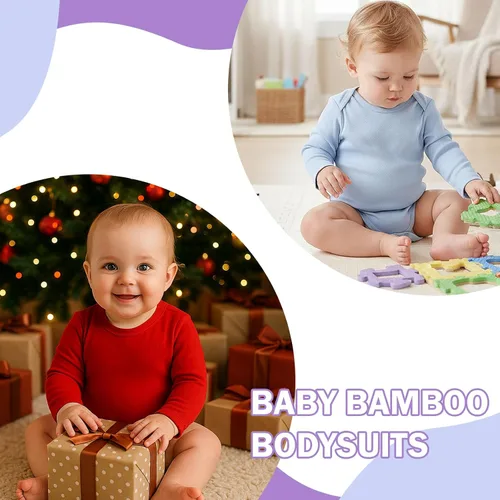 Vista 11 de DEFAHN Paquete de 2 mamelucos unisex para bebé, viscosa súper suave de bambú, unicolor de manga larga para bebés niños y niñas