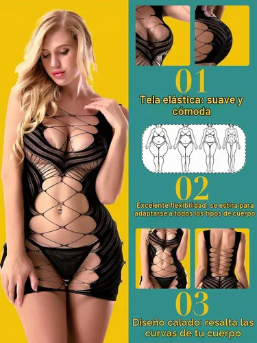Vista 4 de Lencería Sexy para Mujeres Chemise Halter de Red con Escote en V Profundo Mini Vestido de Malla Caliente Body Conjuntos de Stripper para el Día