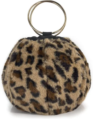 Vista 2 de Bolso redondo de piel con asa superior para mujer, bolso de mano con asa de anillo, cadena de embrague