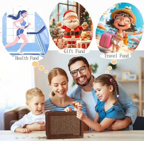 Vista 6 de Kakeibo - Caja de madera para ahorrar dinero, alcancía para adultos y niños, banco de monedas para niños y niñas, caja de ahorro de madera