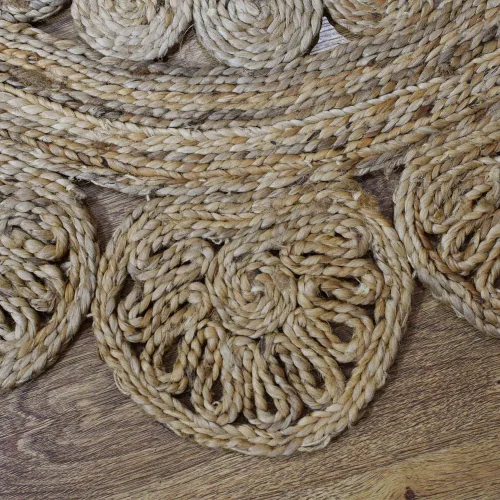 Vista 6 de Alfombra oriental tejida a mano de yute ecológica, 5 x 5 pies, forma redonda, color beige, patrón oriental, pelo alto, fibra natural, alfombras