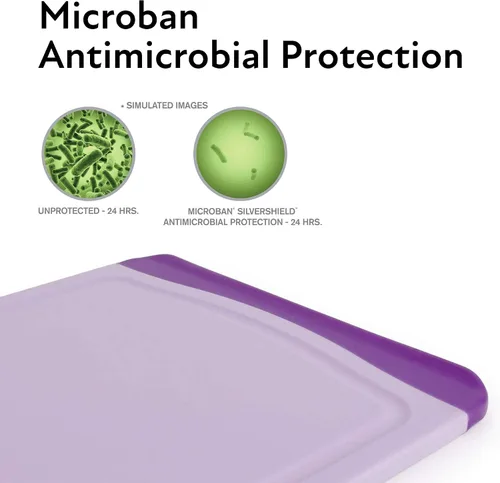Vista 9 de Tabla para cortar Neoflam Poly con protección antimicrobiana Microban, verde, 17" x 12" (43.18 cm x 30.48), Conjunto codificado, blanco/multicolor