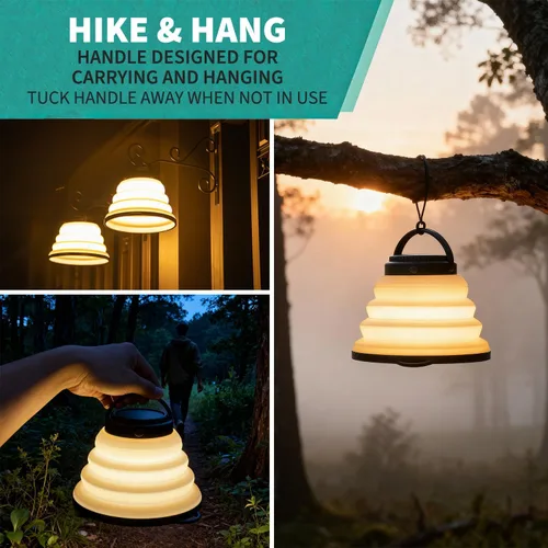 Vista 9 de Paquete de 2 luces plegables para campamento, funciona con pilas, linterna LED plegable, para campamento, luz blanca cálida, impermeable, lámpara