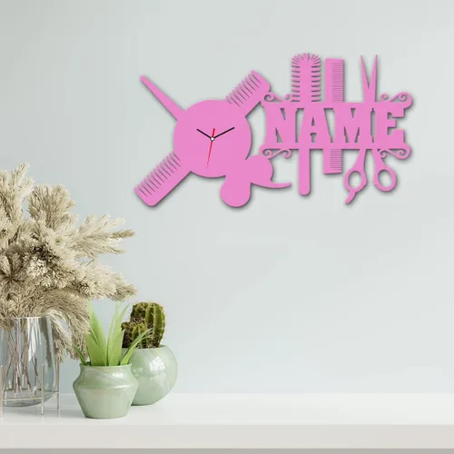 Vista 6 de Namofactur Reloj colgante de pared único personalizado con nombre, el regalo individual perfecto para peluquería, estilista, salón de belleza
