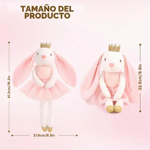 Vista 2 de Peluche de conejo de 15.7 pulgadas para niñas, animal de peluche suave de conejo de Pascua, juguete de conejo de peluche de princesa, juguete