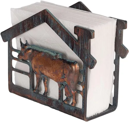 Vista 6 de Mini servilletero de metal para mesa, servilleteros rústicos de granja para servilletas de papel, toallas de papel de cobre antiguo, dispensador