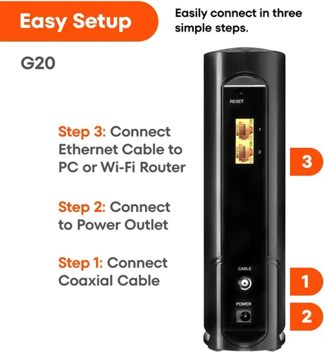Vista 4 de ARRIS (G20) - Combo de Router de Módem de Cable - WiFi 6 (AX3000) DOCSIS 3.1 Multi-Gigabit Rápido, Aprobado para Comcast Xfinity, Cox, Spectrum