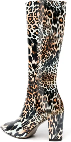 Vista 189 de AMBELIGHT Botas altas hasta la rodilla con cremallera y puntera puntiaguda para mujer, de patente sólida, tacón alto, 3.3 pulgadas