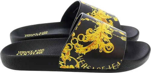 Vista 2 de Versace Jeans Couture Tobogán de piscina con patrón distintivo blancodorado para mujer