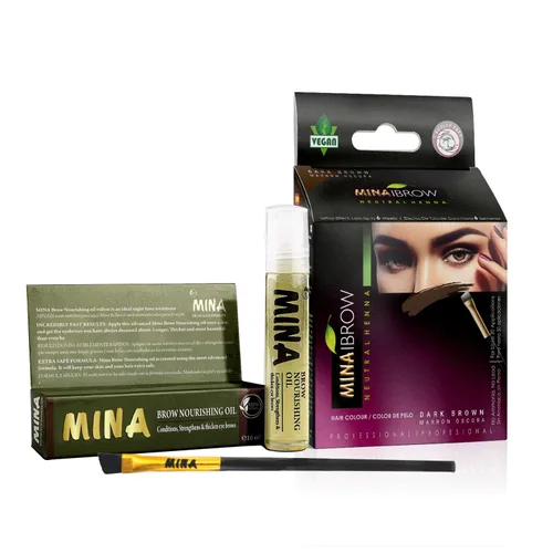 Vista 32 de Polvo de tinte para cejas natural marrón medio de MinaiBrow Kit de tinte instantáneo a prueba de manchas con cepillo doble biselado Marrón medio +