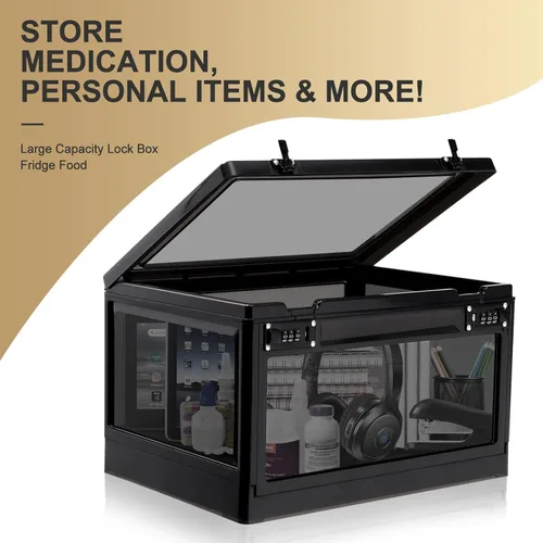 Vista 5 de Lalifebuss Caja de seguridad grande para artículos personales, caja de almacenamiento con cerradura de combinación de 24 litros para casillero