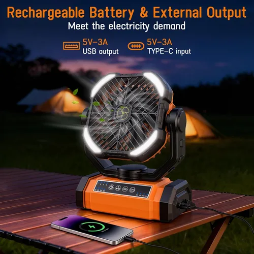 Vista 6 de UUYEE Ventilador de camping recargable, ventiladores alimentados por Naranja