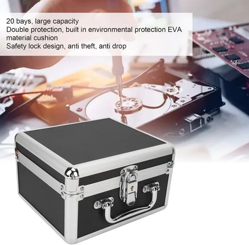 Vista 3 de Caja de almacenamiento de disco duro de 2.5 pulgadas, 20 bahías, caja de protección de disco duro de 2.5 pulgadas, funda de disco duro con mango