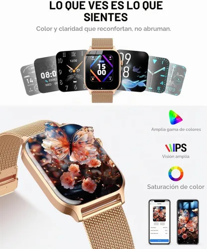 Vista 5 de Relojes inteligentes para mujer (llamadas/recordatorios), reloj inteligente HD de 1.85 pulgadas para teléfonos Android y iPhone compatible, más
