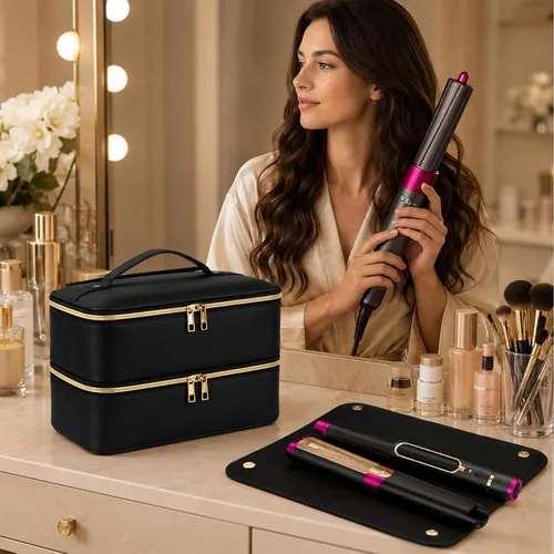 Vista 5 de Bolsa de viaje para herramientas para el cabello con alfombrilla resistente al calor para Shark Flex, funda de viaje impermeable de piel sintética