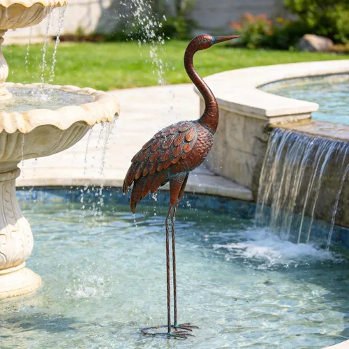 Vista 5 de Estatuas y esculturas de grúa de jardín al aire libre Chisheen Arte de patio de metal Estatua para decoración de jardín de tamaño grande