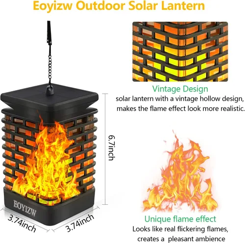 Vista 3 de Solar llama para colgar luces al aire última intervensión Linternas solares de luz IP55 impermeable con 75 LEDs bailando ojearlas efecto para jardín