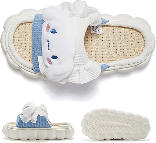 Vista 5 de CASASO Kawaii Slippers Cute Furry Slides - Cartoon Womens Four Seasons Home Linen Slippers Mute Linen Slides Indoor House Home Shoes For Women Men